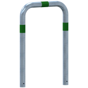 Impact protection bars | as e-charging post protection | for casting in concrete, | total width: 750mm, total height: 1150mm | hot-dip galvanized with green reflective strips foil type RA1/A